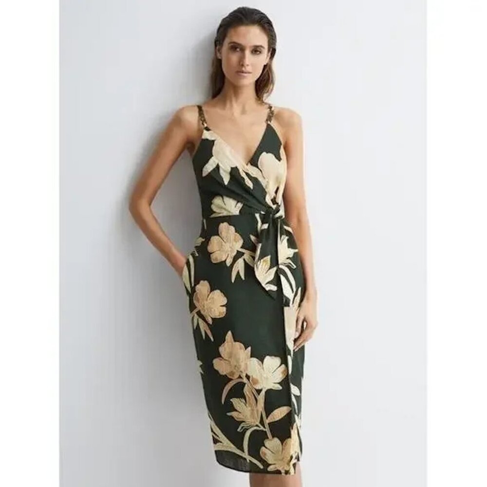 NWOT Reiss Alice Fitted Floral Print Midi Dress Size 8